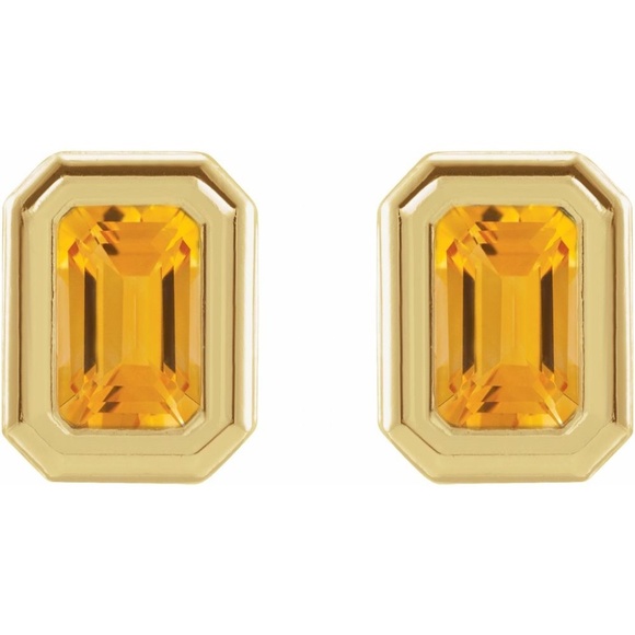 14K Yellow Gold  Natural Citrine Solitaire Earrings - Picture 1 of 2